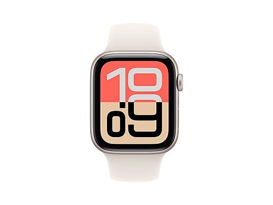 Apple Watch SE 3 (2025), GPS, 40 mm, Caja de aluminio Blanco estrella, Correa deportiva Blanco estrella, S/M, Calidad del sueño, Medición temperatura